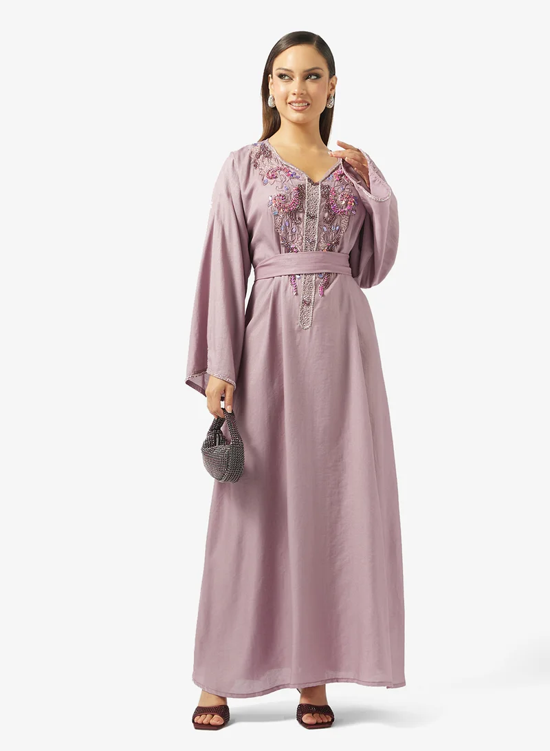 hayas closet  Embellished Belted Jalabiya for Women | Best Price UAE